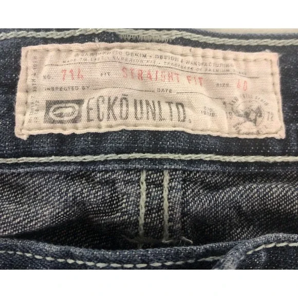 Ecko Unltd Men's Rhino Jeans 40x32 Straight Fit Blue Denim Embroidered Y2K 90s - Picture 4 of 15